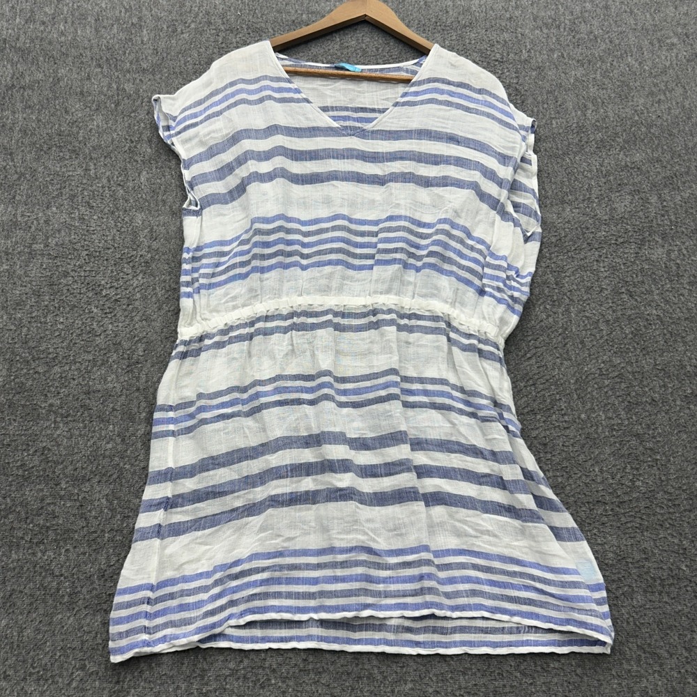 J McLaughlin Linen Blend Swimsuit Cover Up Dress White Blue Striped XL Beachy